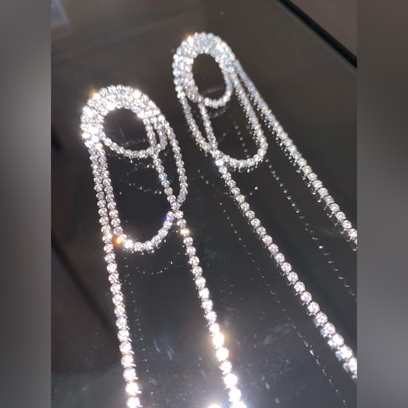 Anthropologie Shashi Vroom Long Rhinestone Prom Earrings - Picture 10 of 12